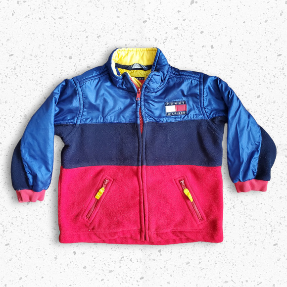VTG Early Y2k Tommy Hilfiger Colorblock Full Zip Fleece Jacket Sz 18-24M - Picture 1 of 6